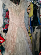 VINTAGE 1980'S LORALIE PINK & WHITE LACE MAXI DRESS MADE IN USA ORIGINAL picture