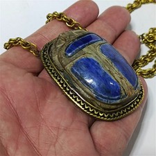 Ancient Egyptian Blue Scarab Copper Necklace, Vintage Style Handmade Jewelry picture