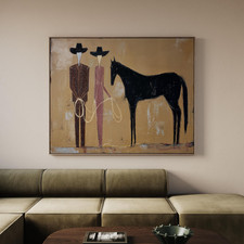 Abstract Cowboy Horse Painting Large Japandi Western Wall Art Neutral picture