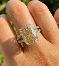 12.50 Ct Cushion Cut Natural Yellow Sapphire Diamond Wedding Ring 14K White Gold picture