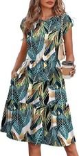 WIHOLL Summer Dress Women's Small Multicolor Palm Print Short Sleeve Travel NWT picture