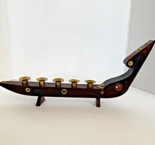 MCM Danish Modern Viking Ship Wooden Candle Holder Scandinavian Decor 15