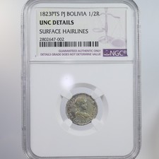 1823PTS PJ Bolivia 1/2R NGC Certified UNC Details Surface Hairlines picture