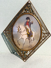 Antique Napoleonic Miniature Portrait Napoleon on Horse Filigree Bronze Frame picture