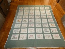 Hand Embroidered Flower Quilt w/ Initials Vintage Handmade Hand Quilted 61 x 69