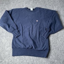 Vtg 1980s Champion Reverse Weave Crewneck Sweatshirt Mens L Navy Blue 80s picture