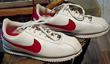 Nike Men’s Low Top Athletic Sneakers Lace Up Leather Solid White Red Blue picture