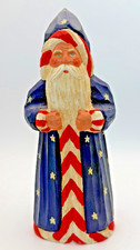 Vintage James Haddon Patriotic Santa Hand Carved Wood Signed Folk Art 6