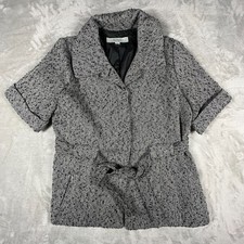 Merona Tweed Blazer Jacket Womens Medium Black Gray Herringbone Lined Belted picture