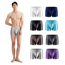 AMORESY Men Smooth Glossy Silk Shiny Boxer Briefs Underwear Mid Waisted Fitness picture