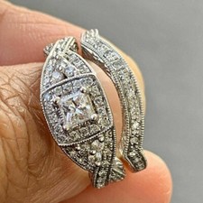1/4Ct White Princess Moissanite Engagement Wedding Ring Set 935 Argentium Silver picture