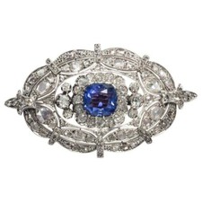 1910's Antique Victorian Circa 3 CT Blue Sapphire & 8.69 CT White CZ Fine Brooch picture