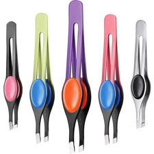 Chumia 5 Pieces Non-Slip Grip Tweezers Slanted Tip Colorful Rubber picture
