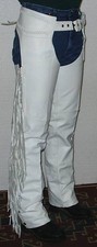 Ladies White Leather Chaps with Fringe 1044W picture