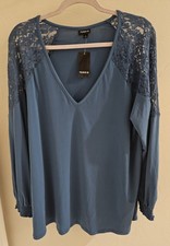 Torrid Women's Shirt Top Studio Knit Lace Shoulder Teal Blue Size 2 (18-20) NWT picture