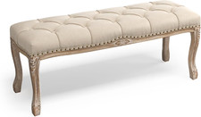 Bedroom Bench, French Vintage Tufted Entryway Bench, 45.2'' Carving Upholstered picture