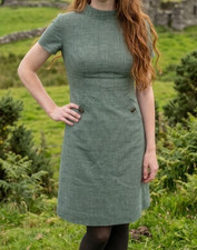 Vintage 70s Irish Style Dress Size S (4-6) Sheath Woven Green Handmade USA picture