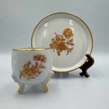 Vtg Limoges France gold Rose 3-footed Handles cup & Saucer Set open sugar bowl picture