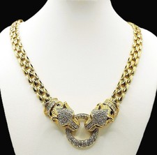 Vintage Attwood & Sawyer Double Headed Panther Swarovski Crystal Necklace picture