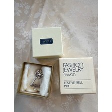 Vintage 1981 Avon Festive Bell Pin Silver Tone Holiday Christmas Jewelry Boxed picture