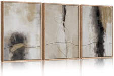 HPINUB Large Modern Abstract Framed Canvas Wall Art Set,Geometric Line Black ... picture
