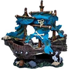 Stunning Vivid Blue Pirate Shipwreck Aquarium Decoration - Easy Clean & Safe picture