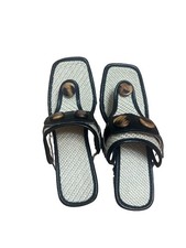 Black and Cream Slide Sandals with Button Accent Size 38 picture