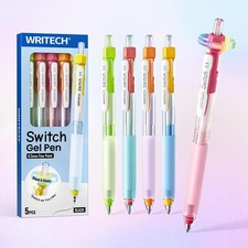 WRITECH Switch Gel Pens 0.5mm Black Ink 5 Pack Quiet Click Modes Soft Grip picture