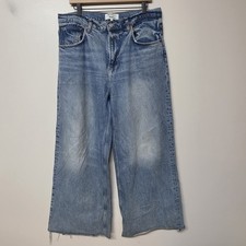 Reformation Iggy Super Wide Leg Slouch Raw Hem Atwood Wash Jeans size 30 35x29 picture