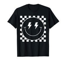 Vintage White Checkered Smile Face Shirt Cute Smiling Face T-Shirt picture