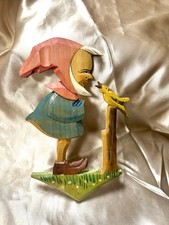 VTG German Erzgebirge Wood Gnome Bird Wall Plaque Hand Carved Folk Art with Gift picture