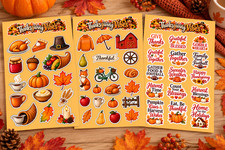 Autumn Sticker Sheets Set of 3 | Fall Thanksgiving Scrapbook & Journal Stickers picture