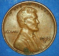 RARE ERROR 1955-D Lincoln Wheat Back Brown Copper Die Brake On E In Liberty BIE picture