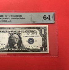 1957B-$1 SILVER CERTIFICATE ***STAR****NOTES,GRADED BY PMG CHOICE  UNC 64 EPQ. picture