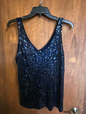 J.CREW Women’s Black Sequin V-Neck Sleeveless Tank Top Wide Strap Size S picture
