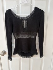 Vintage Gianfranco GF Ferre Women Sheer Lace Mesh Top Black S Goth Italy 90s picture