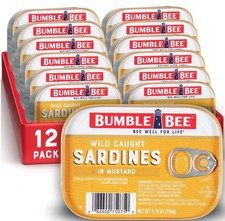 Bumble Bee Sardines in Mustard Sauce, 3.75 Oz Tin (Pack of 12) - Wild Caught, Gl picture