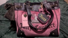 Juicy Couture Chateau Rose Crown Velour Tote w Brown Bow Heart Charm Mirror NWT picture