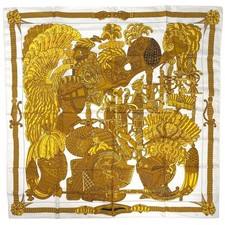 Hermes Carre 90 Armets en Panache Silk Scarf White Multicolor Womens 89cm picture