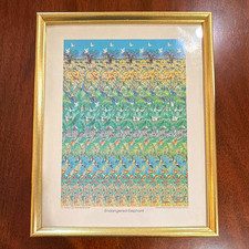 Vintage 1994 Endangered Elephant 5-D Stereogram Art Print Framed Magic Eye 90s picture