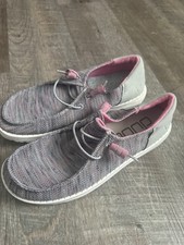 Hey Dude womens  Gray/Pink/White Lace-Up Sneakers Round Toe Solid Casual Shoes picture
