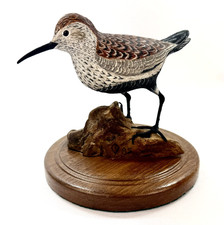 Vtg 1985 Hand Carved Dunlin Sandpiper Shorebird Decoy Monogram Signed Driftwood picture