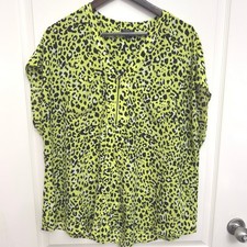Torrid Blouse Womens Size 1 Neon Green Leopard Print Half Zip Plus Size 80's picture