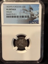 1823 PTS PJ Bolivia 1/2 Reale NGC certified picture