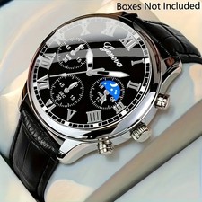 Luxury Men's Business Quartz Watch Black Leather Casual Wristwatch Best & Good picture