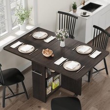 Folding Dining Table with 6 Wheels Storage Racks for Small Kitchen Saving Space picture