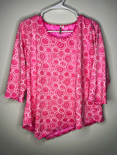 Lulu B Women's Pink Geometric Circle Print Scoop Neck 3/4 Sleeve Top Size L picture