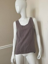 E Brand Danish Sustainable 100% Linen Taupe Sleeveless Tank Top Blouse Sz S/M picture