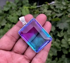 58 CT+ Flawless Bi-Color Tourmaline Pendant 925 Sterling Silver Plated Jewelry picture