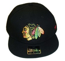 Chicago Blackhawks Mens Fanatics Fitted hat cap sz. 7 1/2 All Black New Nhl picture